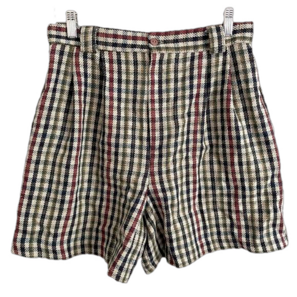 Vintage Multicoloured Pleat Front Wool Blend Shorts - M / 8-10 / 30" Waist - Picture 3 of 11